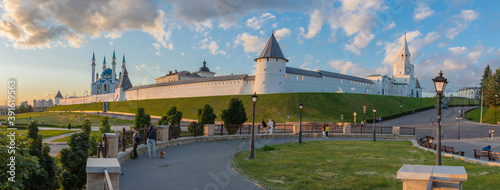 view of the Kazan Kremlin from Bauman Street, photo was taken on a clear summer evening photo