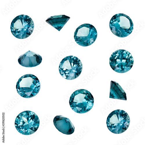 Blue Topaz gemstones isolated on white background.
