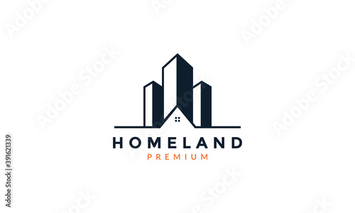 home house with skyscraper line logo vector icon illustration design