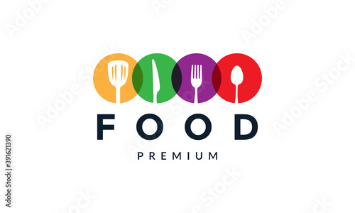 abstract colorful spoon fork and cooking ware food restaurant logo vector icon illustration design