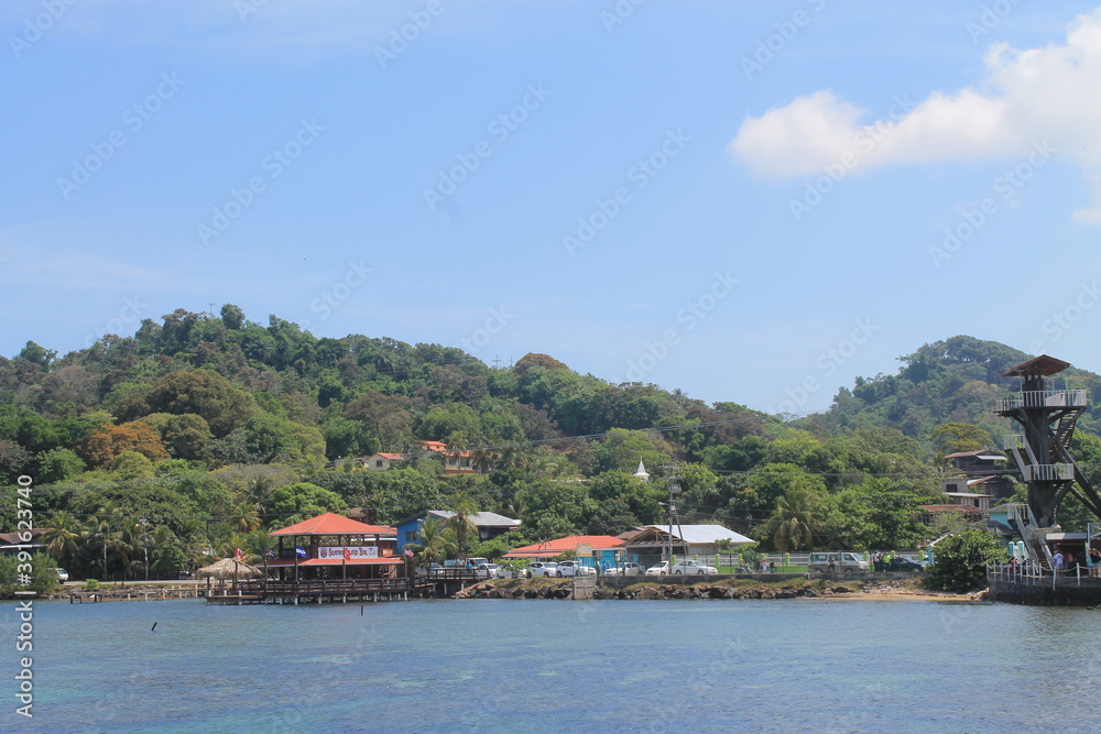 Scenic view of the port and bay at Roatan