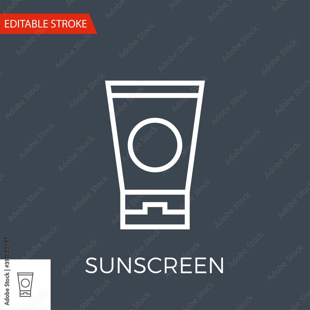 Sunscreen Thin Line Vector Icon. Flat Icon Isolated on the Black Background. Editable Stroke EPS file. Vector illustration.