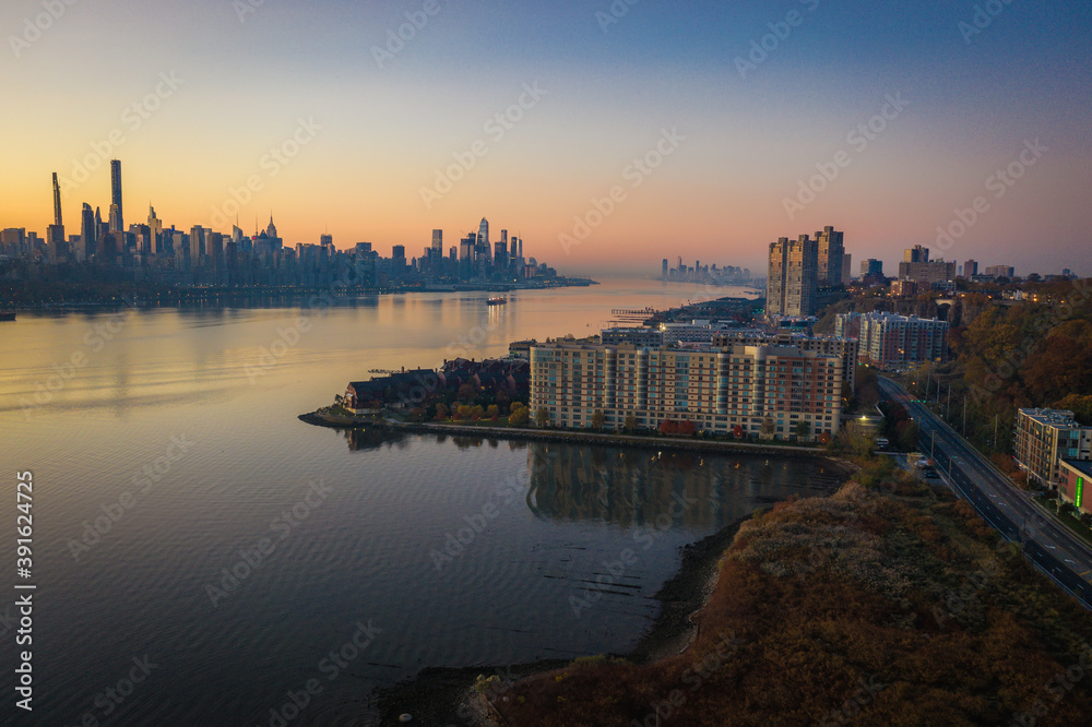 Aerial Sunrise in Edgewater New Jersey 