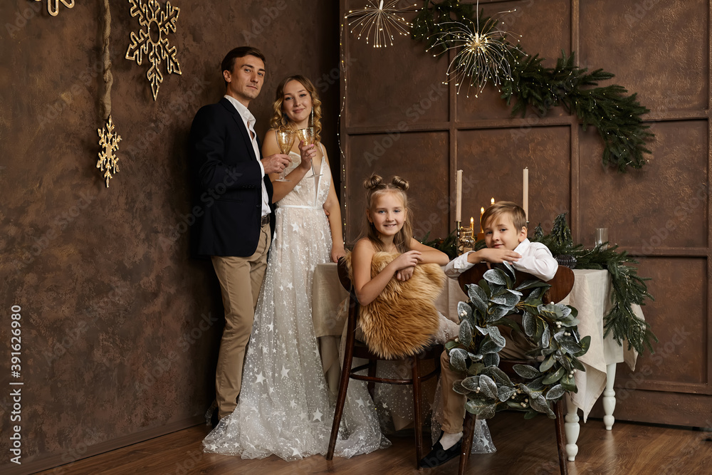 beautiful family in room with Christmas decoration
