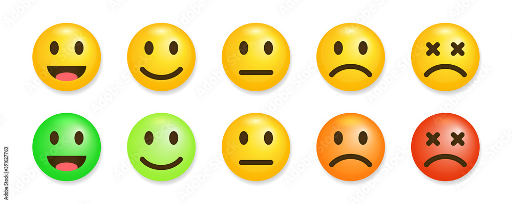 Satisfaction rate icons vector illustration Feedback in form of emotions. Consumer review scale, user experience indicator. Expresion on faces from sad mood to happy. Satisfaction rate icons vector illustration Feedback in form of emotions. Consumer review scale, user experience indicator. Expresion on faces from sad mood to happy.