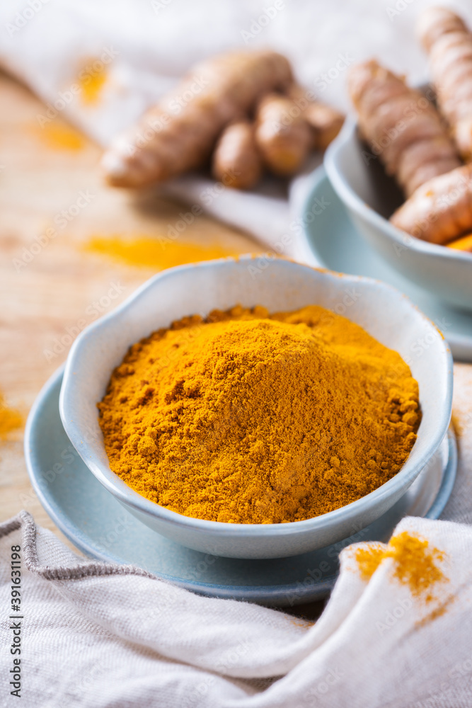 Turmeric root curcuma longa powder, superfood, spices Turmeric root curcuma longa powder, superfood, spices