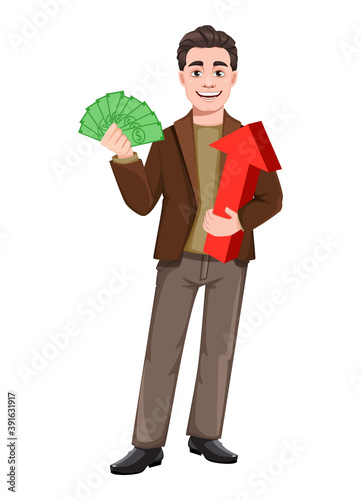 Young handsome business man in flat style