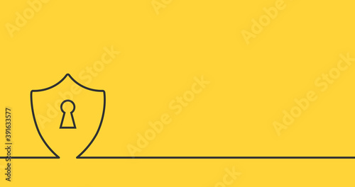 continuous line drawing of protective shield, security background, protection concept. Stock vector illustration isolated on yellow background.