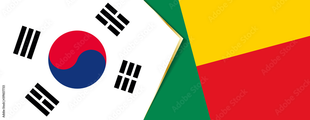 South Korea and Benin flags, two vector flags. South Korea and Benin flags, two vector flags.