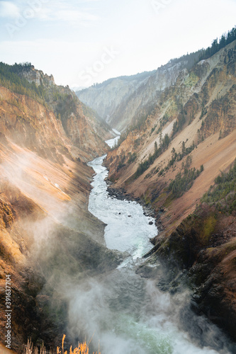 Grand Canyon of the Yellowstone - view of the river from the Brink of the Lower Falls waterfall