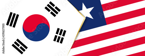 South Korea and Liberia flags, two vector flags.