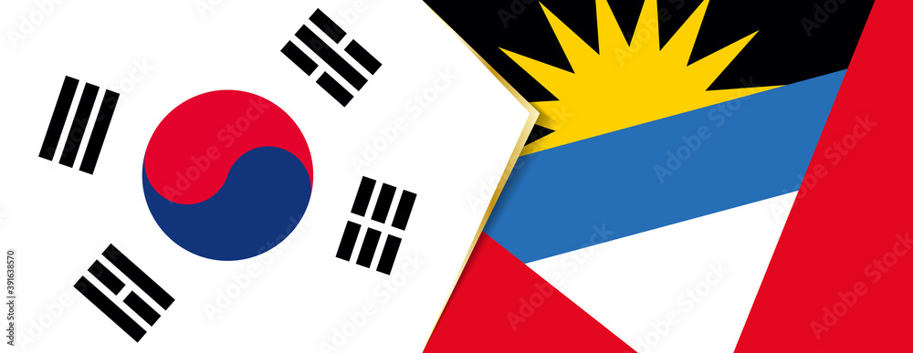 South Korea and Antigua and Barbuda flags, two vector flags.