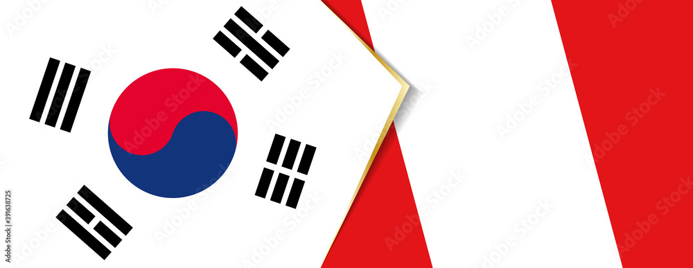 South Korea and Peru flags, two vector flags. South Korea and Peru flags, two vector flags.