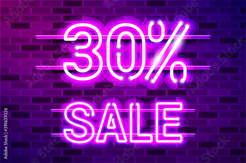 30 percent SALE glowing purple neon lamp sign