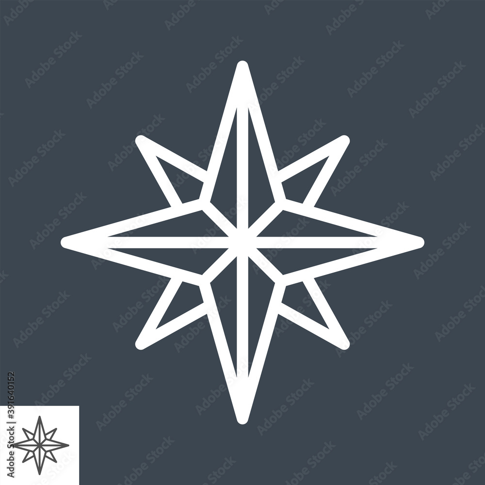 Wind Rose Thin Line Vector Icon Isolated on the Black Background.