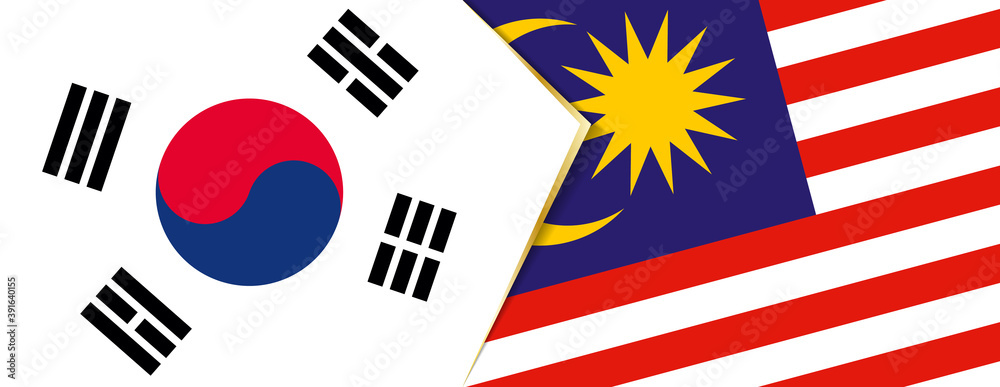 South Korea and Malaysia flags, two vector flags. South Korea and Malaysia flags, two vector flags.