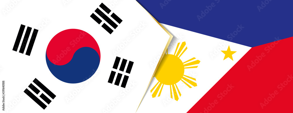 South Korea and Philippines flags, two vector flags. South Korea and Philippines flags, two vector flags.