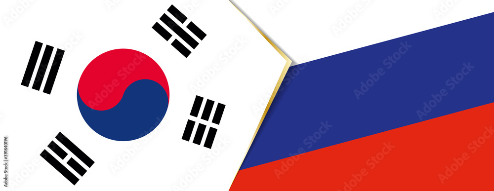 South Korea and Russia flags, two vector flags.