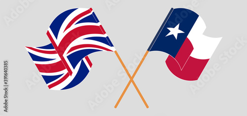 Crossed and waving flags of the State of Texas and the UK