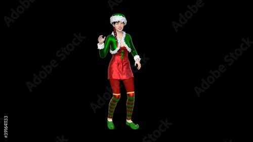 Girl in New Year's costume dances, animation, transparent background