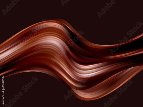 Chocolate wavy background. Abstract satin chocolate waves, brown color flow. Vector