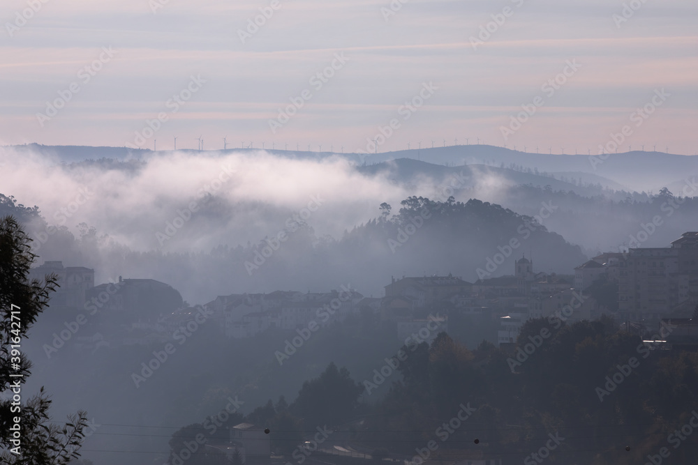 Rural foggy autumn morning scenary
