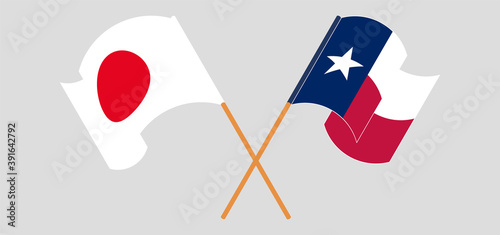 Crossed and waving flags of the State of Texas and Japan