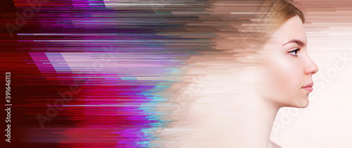 Foto Beautiful female face eith glitch effect.