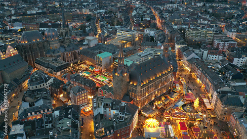 Aerial view of  Christmas market in Aachen, Germany photo