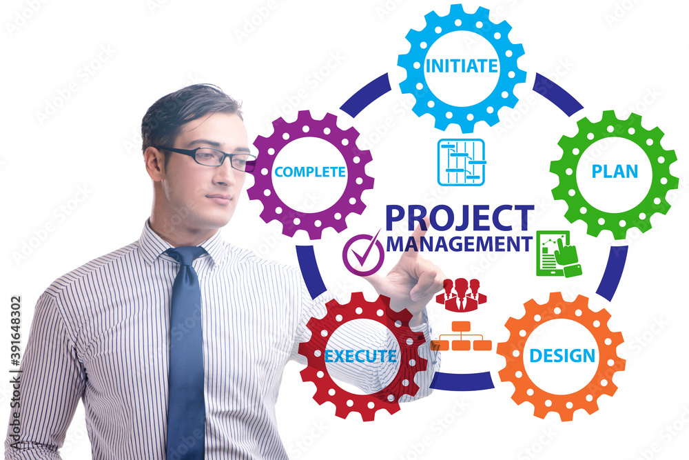 Businessman in project management different phases Businessman in project management different phases