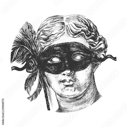 Aphrodite head in festive mask