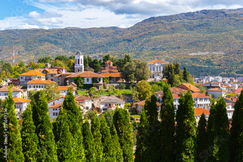 View of ancient part of Ohrid town, part of UNESCO in North Macedonia