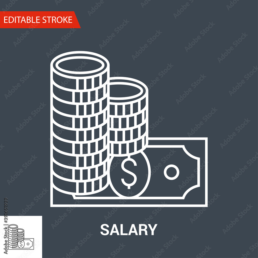 Salary Icon. Thin Line Vector Illustration - Adjust stroke weight - Expand to any Size - Easy Change Colour - Editable Stroke