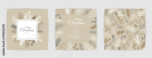 Vector Christmas Cards Set. Holiday Party Card Templates Design