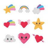 cute kawaii rainbow star heart cloud decoration icons