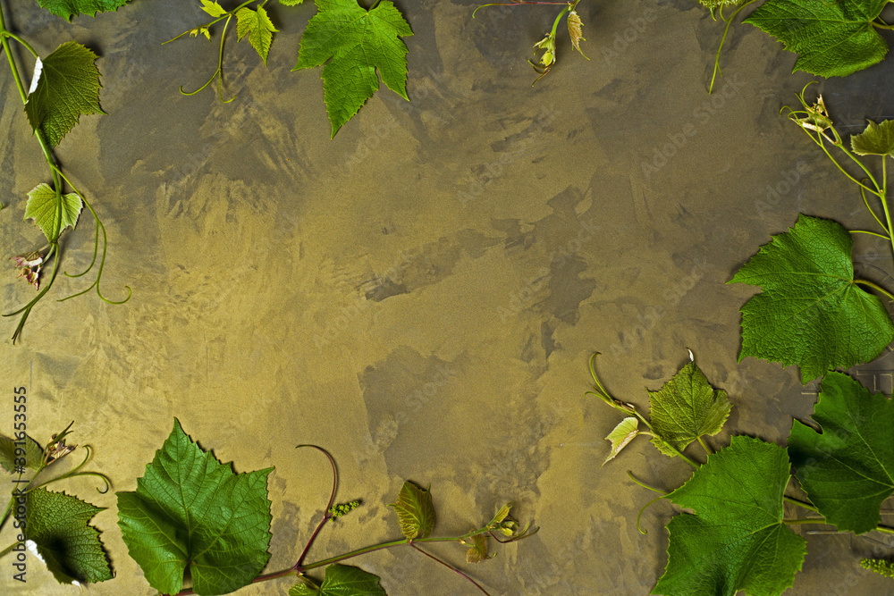 Wine. Advertising space for wine. Grape. Copy space on gold background