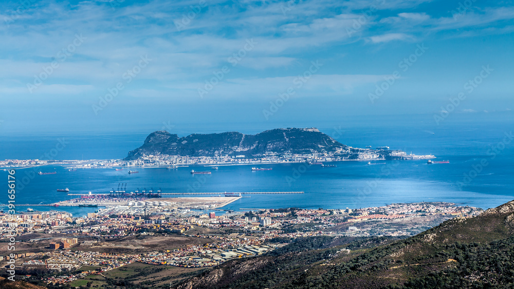 Landscape view of the Algeciras and Gibraltar on the sea