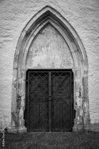 Doors to the church, Czechia, black and white