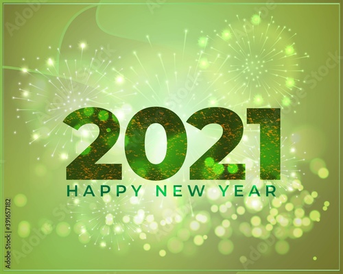 Vector illustration of Happy New Year 2021 greeting with beautiful bokeh background, fireworks, New year wishes poster.