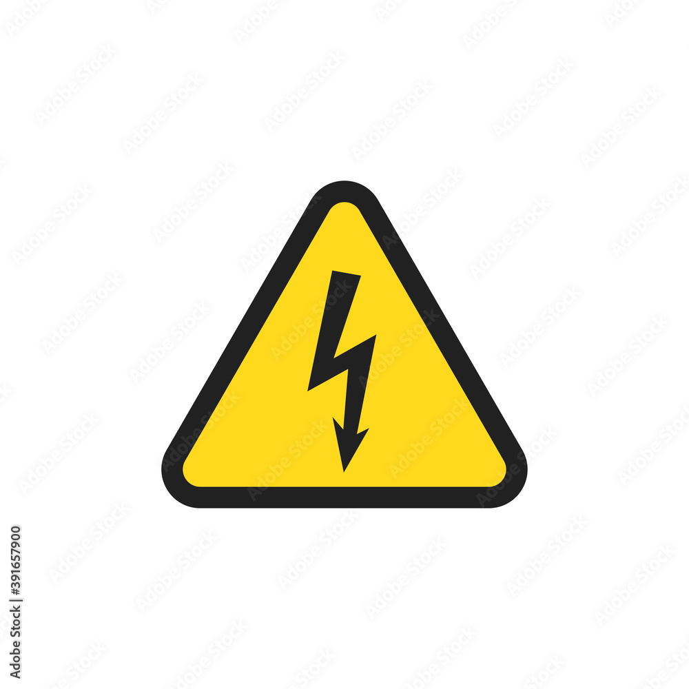 Electric danger sign. Triangle warning icon. Hazard symbol in vector flat Electric danger sign. Triangle warning icon. Hazard symbol in vector flat