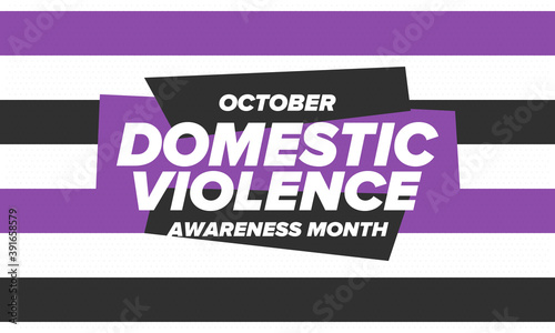 Domestic Violence Awareness Month in October. Celebrate annual in United States. Awareness purple ribbon. Day of Unity. Prevention campaign. Stop women abuse. Poster, banner and background. Vector