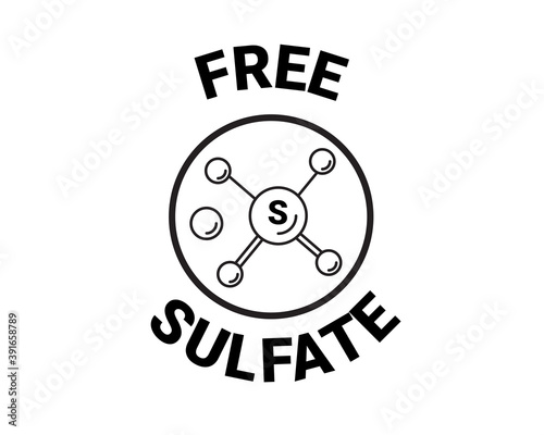 Free sulfate icon. chemical model sls. vector sign. back and white badge