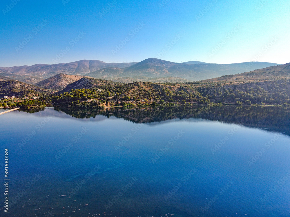 The Calm waters of Koutavos lagoon near Argostoli in Kefallonia Greece