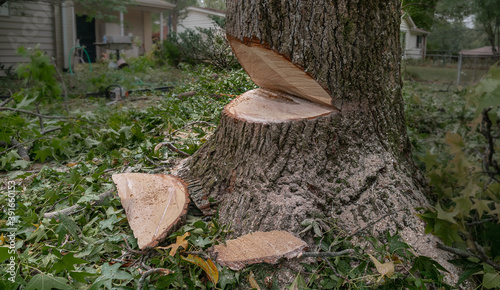 Tableau sur toile Tree with Dutchman Notch for Felling - Tree Removal Suburban Landscaping