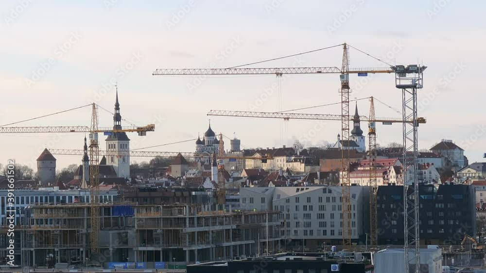 The big cranes from the port of Tallinn in Estonia.Tallinn.Estonia-February 4.2020