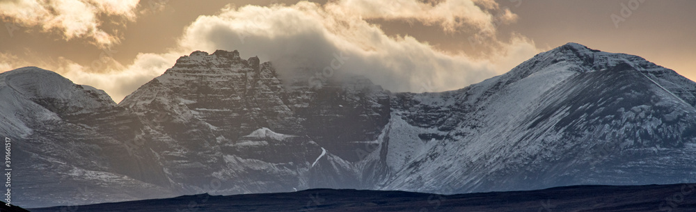 Mountain with snow photographed in Scotland, in Europe. Picture made in 2019.