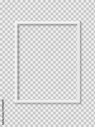 White vertical picture frame with shadow, isolated on transparent background.