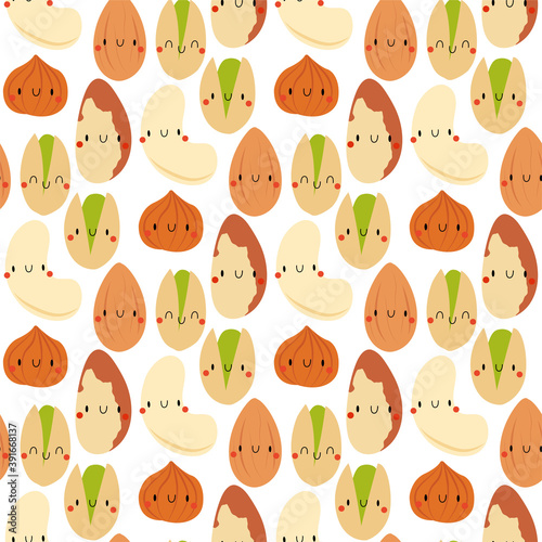 Kawaii Cartoon Brazilian nut, Pistachio, Almond