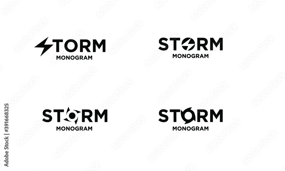 set collection storm with initial letter with o modification as spinner and lightning vector logo icon illustration design isolated background