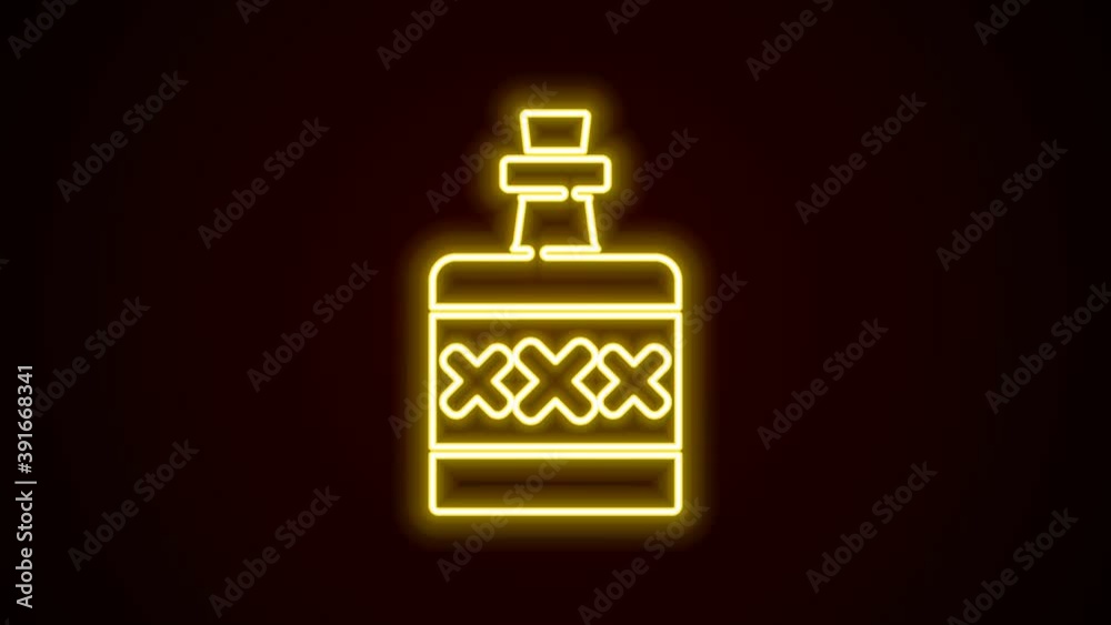 Glowing neon line Alcohol drink Rum bottle icon isolated on black background. 4K Video motion graphic animation Glowing neon line Alcohol drink Rum bottle icon isolated on black background. 4K Video motion graphic animation